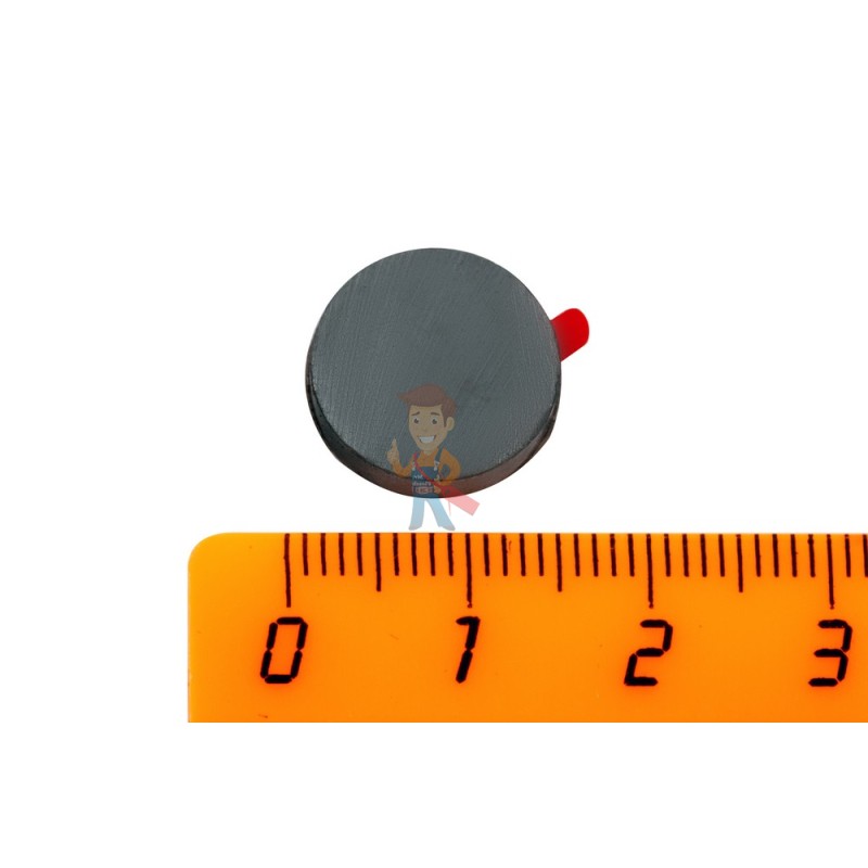 Ферритовый магнит диск 14х3 мм с клеевым слоем - фото 1