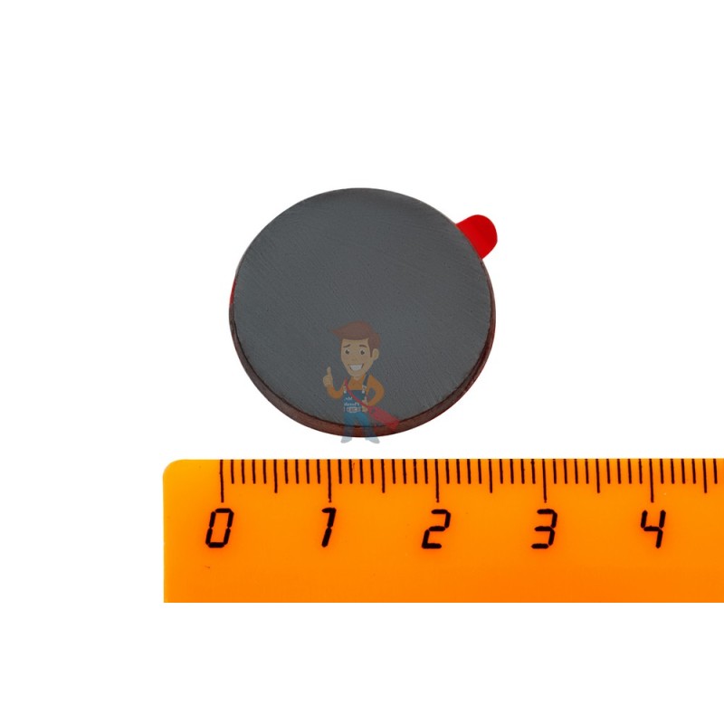 Ферритовый магнит диск 25х3 мм с клеевым слоем - фото 1